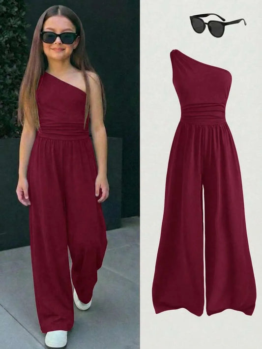 Girls' Casual Burgundy Romper