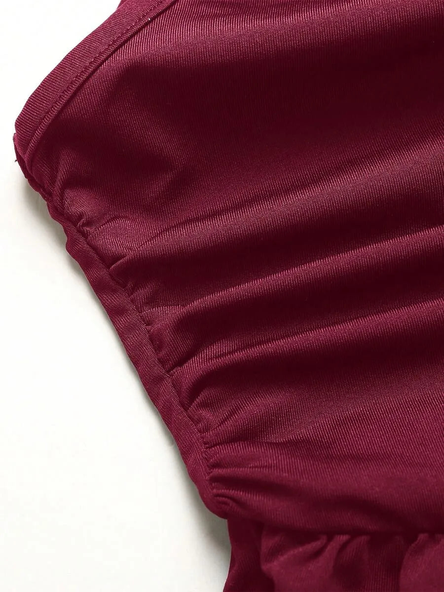 Girls' Casual Burgundy Romper