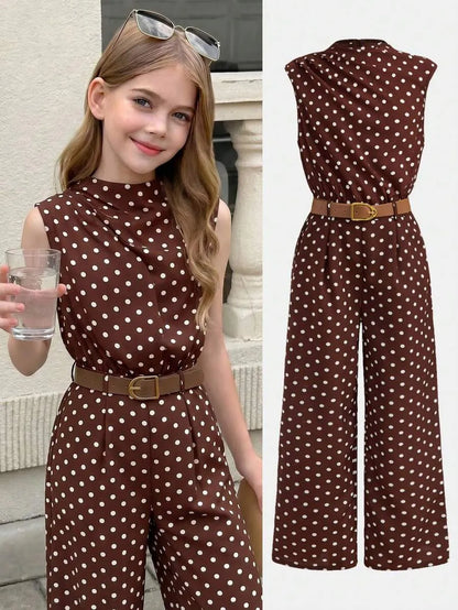 Girls' Polka Dot Belted Jumpsuit