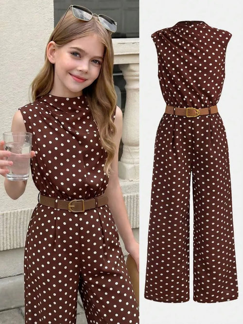 Girls' Polka Dot Belted Jumpsuit