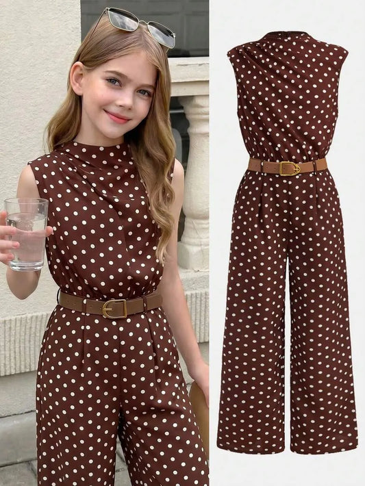 Girls' Polka Dot Belted Jumpsuit