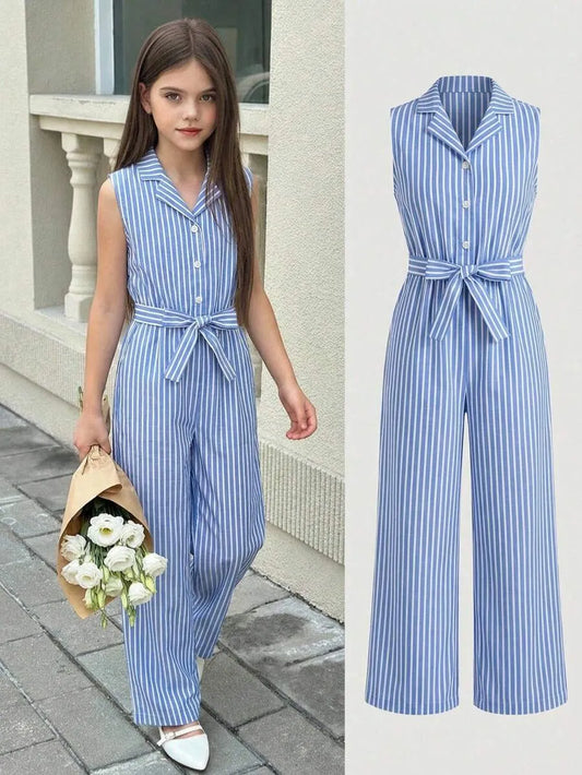 Girls' Striped Shirt Jumpsuit