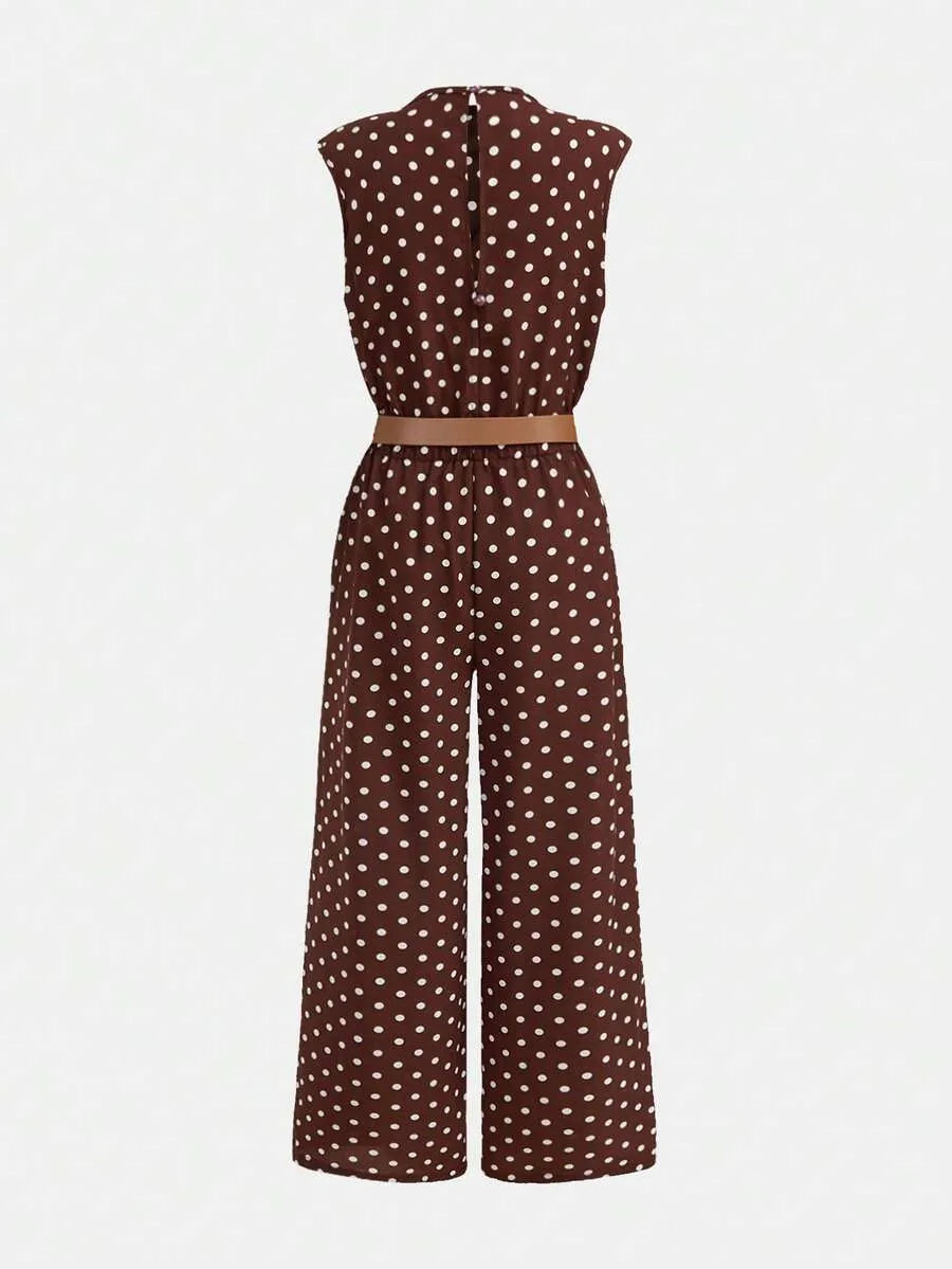 Girls' Polka Dot Belted Jumpsuit