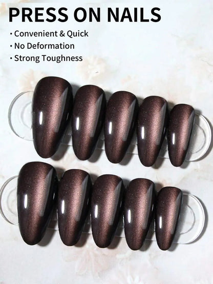 24PCS Cat Eye Almond Press-On Nails