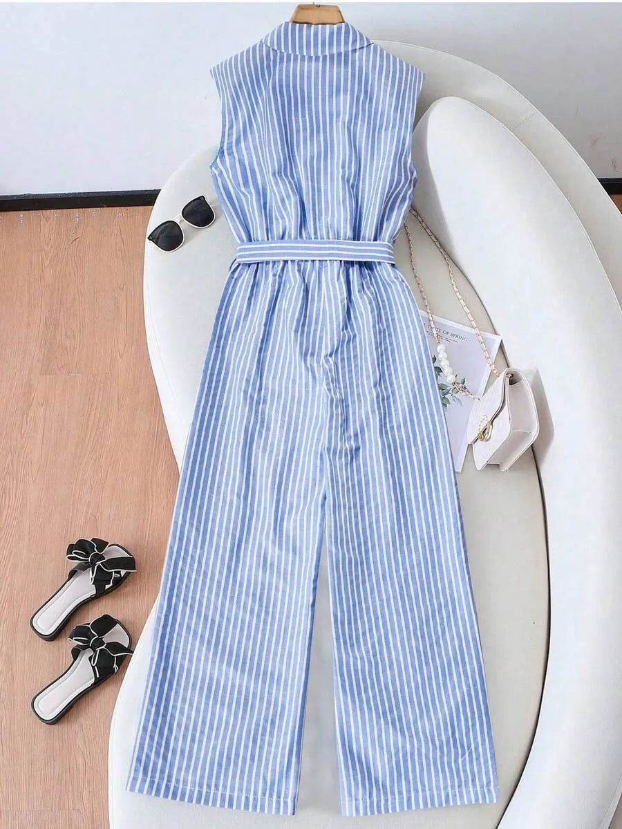 Girls' Striped Shirt Jumpsuit