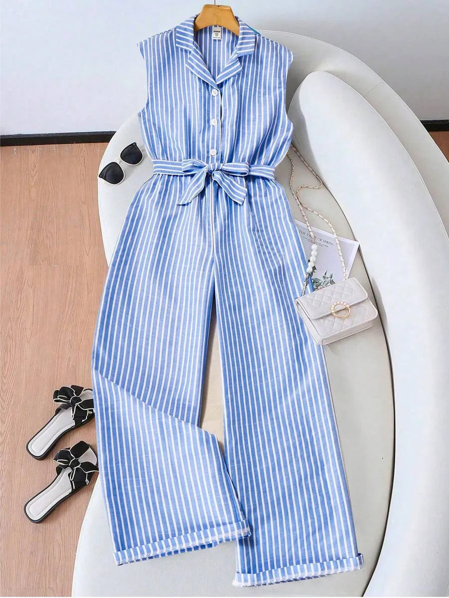 Girls' Striped Shirt Jumpsuit