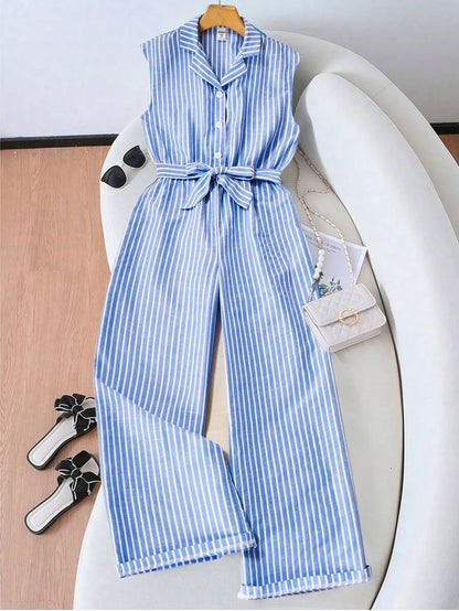 Girls' Striped Shirt Jumpsuit