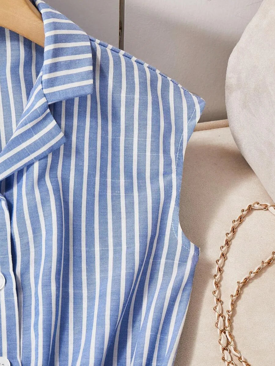 Girls' Striped Shirt Jumpsuit