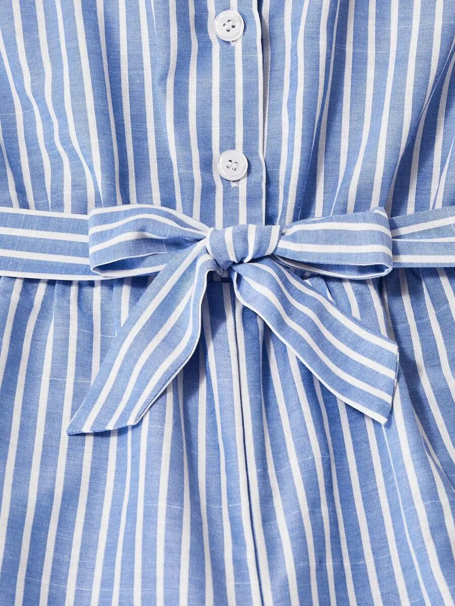 Girls' Striped Shirt Jumpsuit