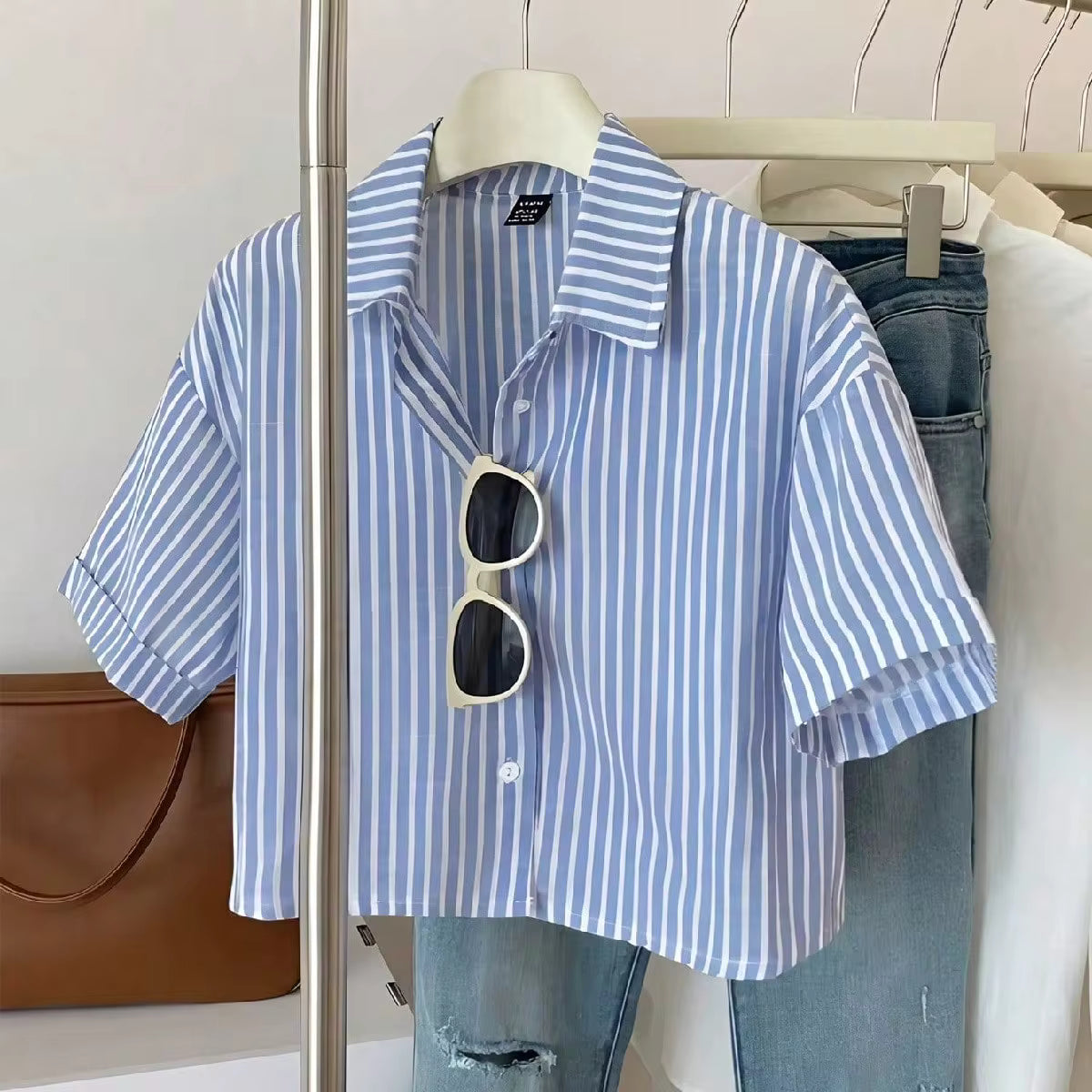 Girls' Striped Shirt Jumpsuit