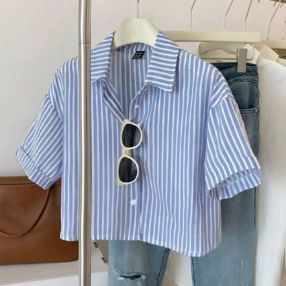 Girls' Striped Shirt Jumpsuit