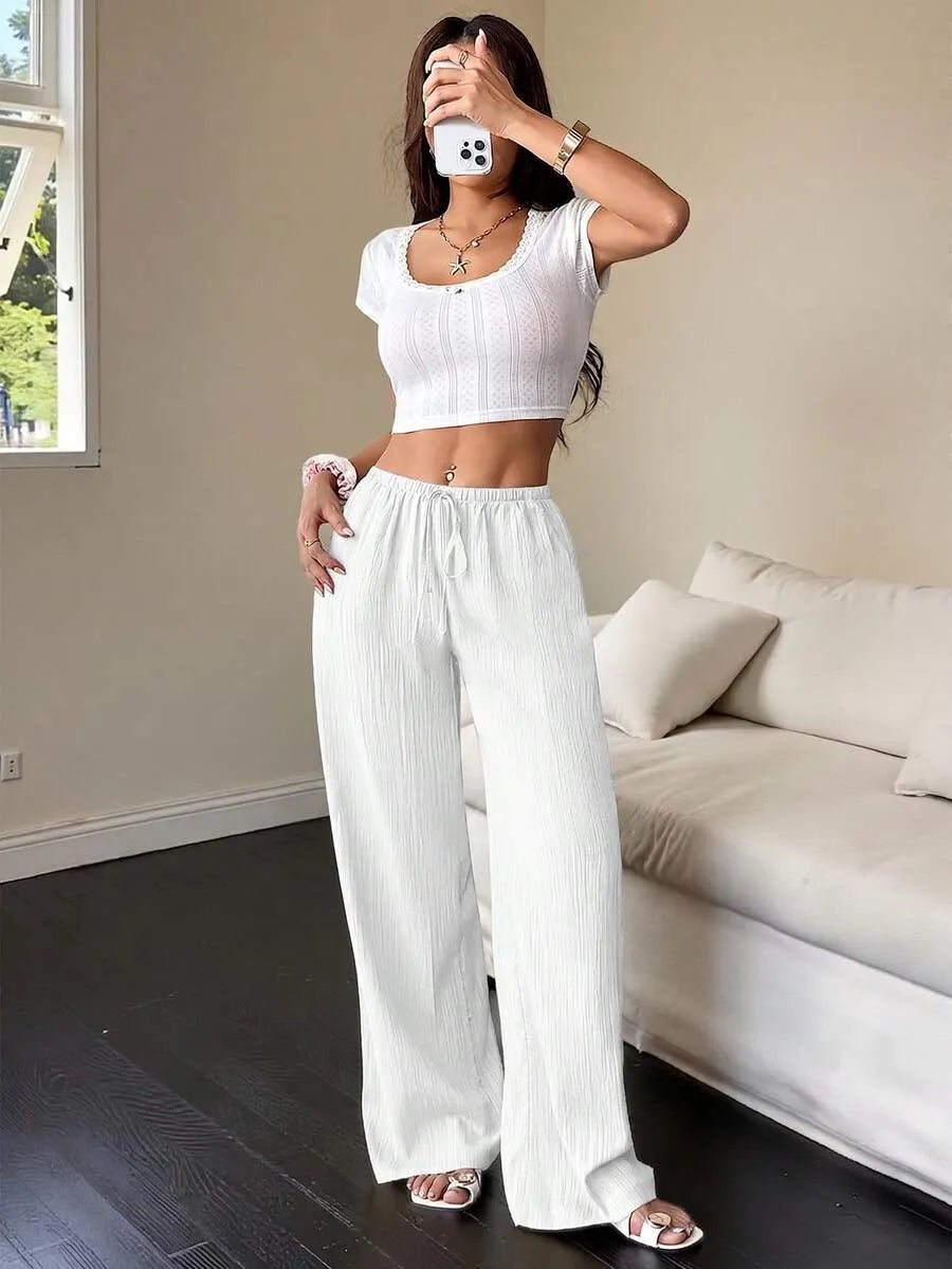 Women's Drawstring Wide Leg Pants