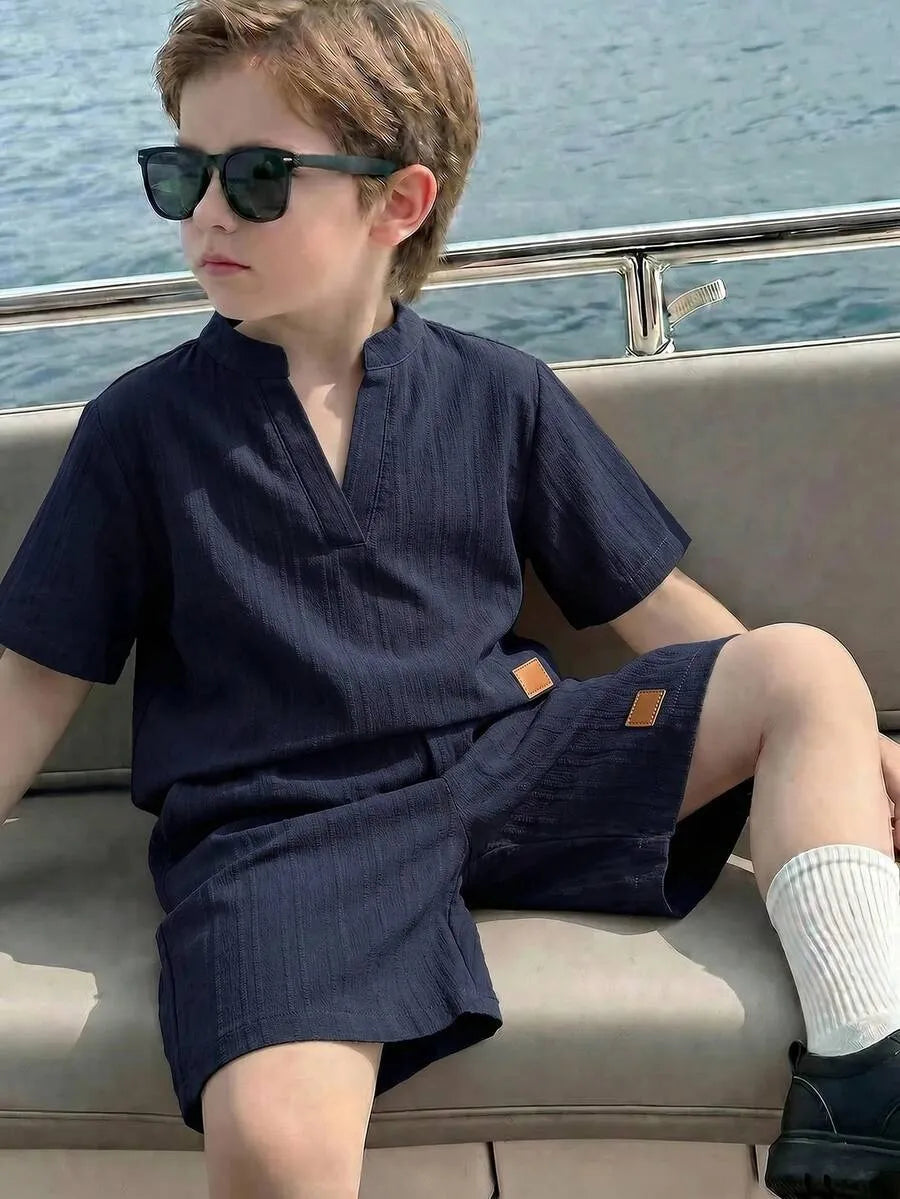 Boys' V-Neck Shirt & Shorts Set