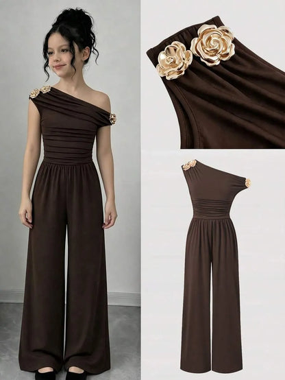 Girls' Asymmetric Neck Jumpsuit