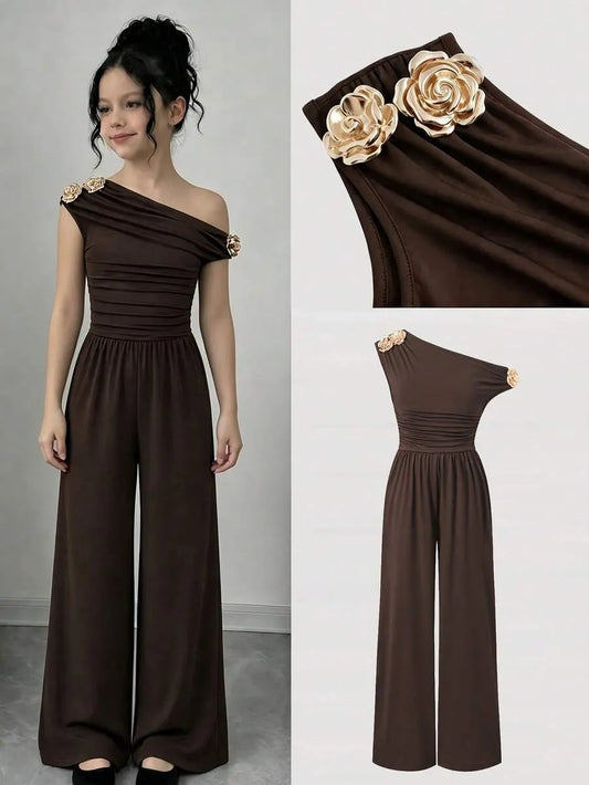 Girls' Asymmetric Neck Jumpsuit