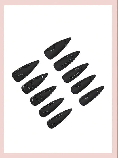 24PCS Black Snake Print Press-On Nails
