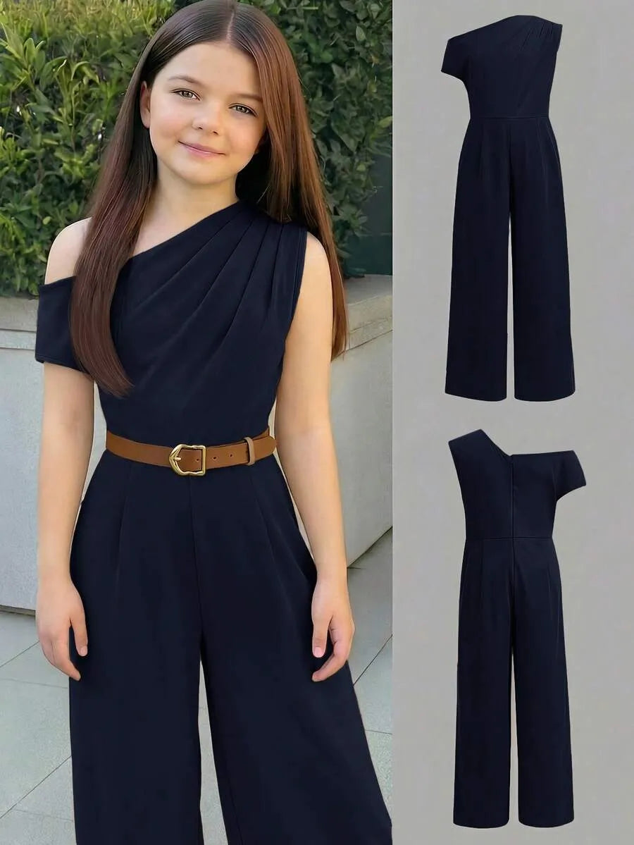 Girls' Ruched One-Shoulder Wide Leg