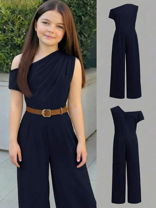 Girls' Ruched One-Shoulder Wide Leg