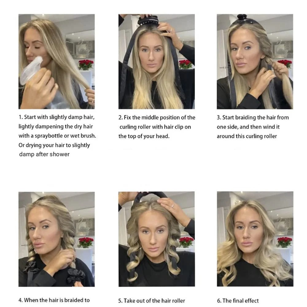 4Pcs Heatless Curling Rod Headband, Styling Kit with Hair Clip，Ribbon Rollers，Special for real hair wigs